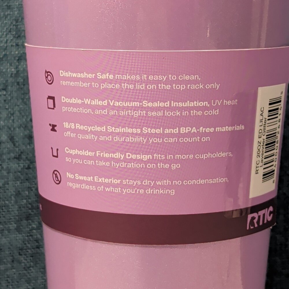 NEW RTIC 20oz Ceramic Lined Tumbler | Lavender Glitter | Everyday Straw Lid - Picture 14 of 16